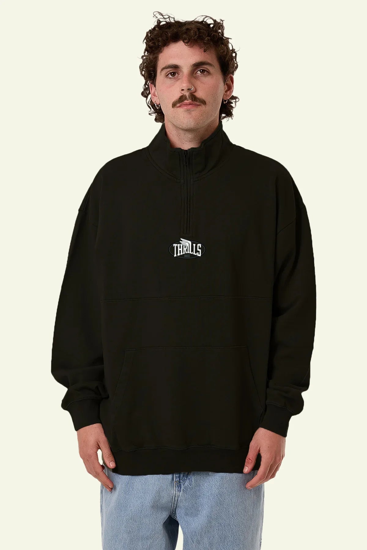 Born To Fly Quarter Zip Fleece - ThrillsTA25 - 252B - Pirate Black - L