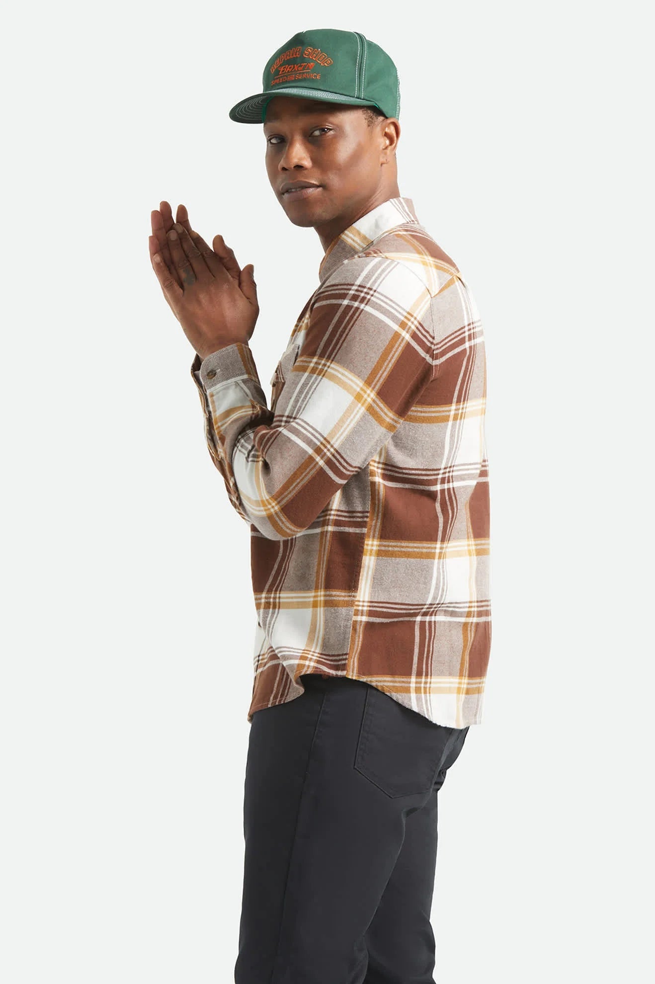 BOWERY LW ULTRA FLANNEL - Brixton1391-CHOCOLATE/OFF WHITE-S