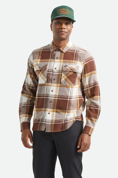 BOWERY LW ULTRA FLANNEL - Brixton1391-CHOCOLATE/OFF WHITE-S