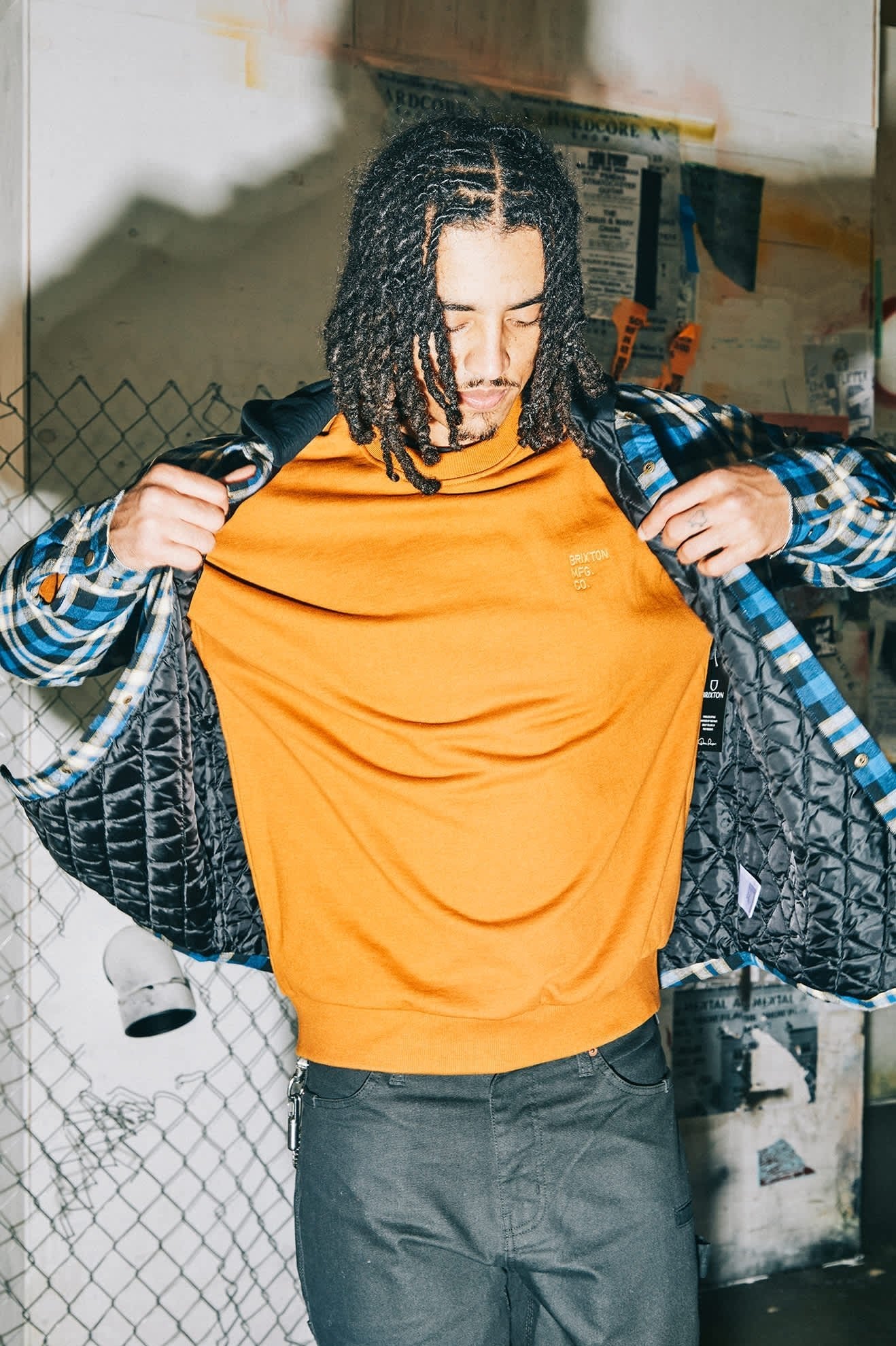 BOWERY QUILTED HOODED JACKET - Brixton1469-NAVY/CREAM-S