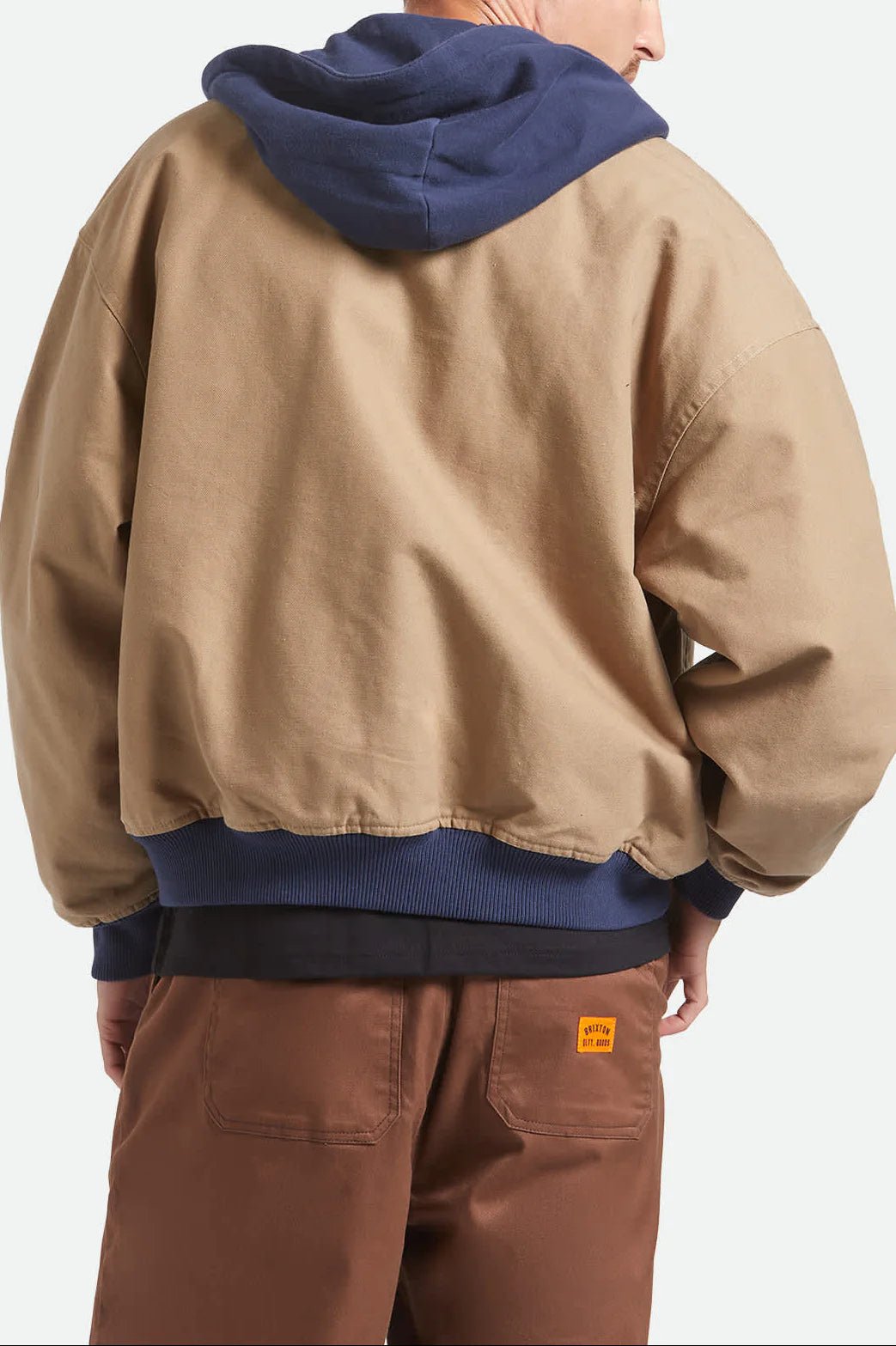 CANVAS HOODED BOMBER JKT - Brixton3464-KHAKI/MOOD INDIGO-M