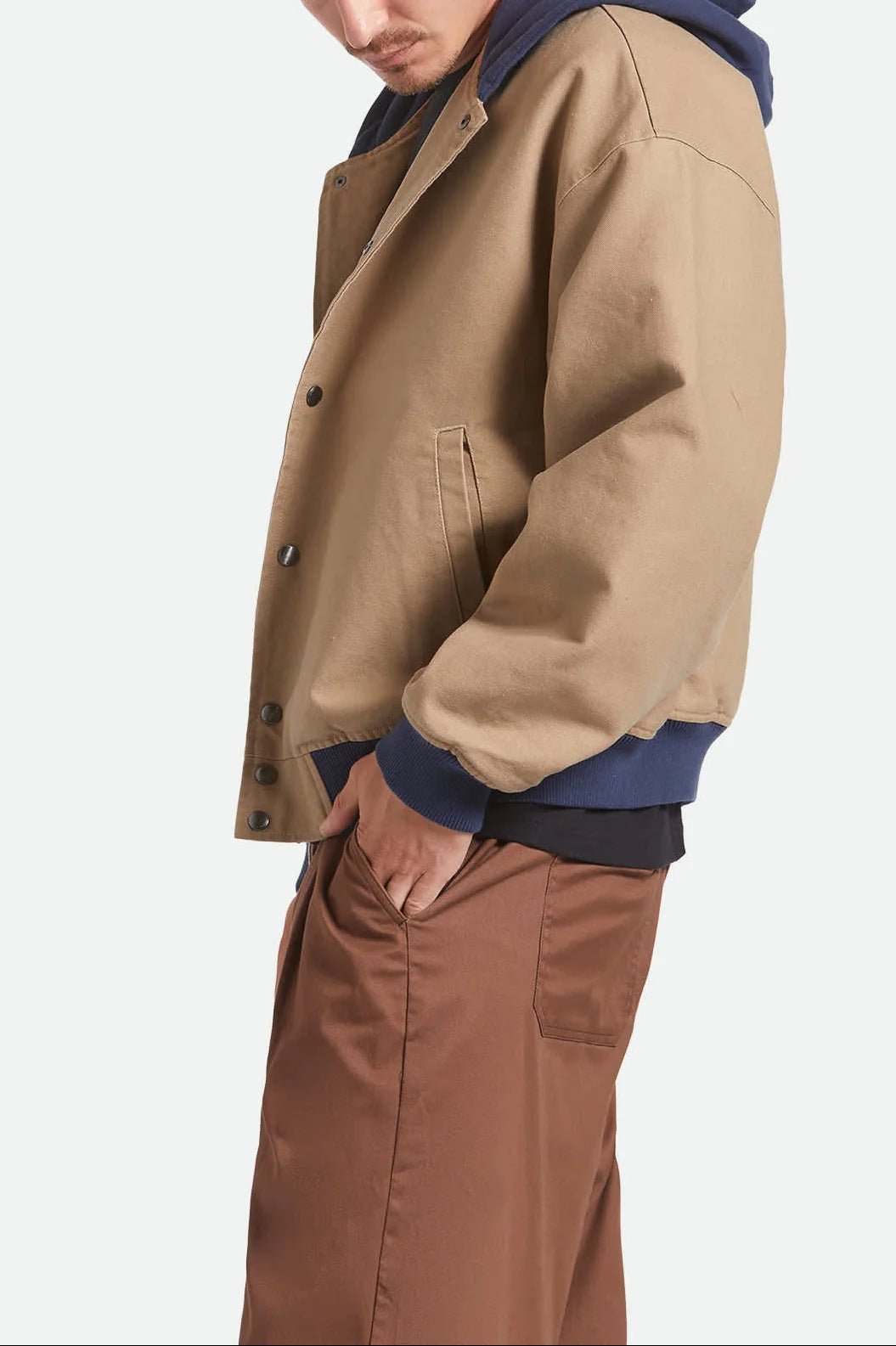 CANVAS HOODED BOMBER JKT - Brixton3464-KHAKI/MOOD INDIGO-M