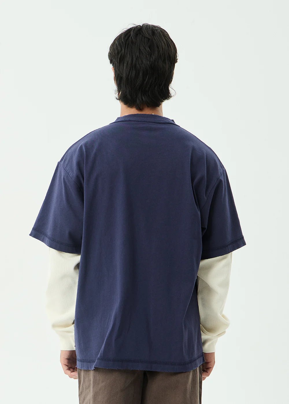 Chains - Recycled Heavyweight Layered Waffle Boxy Tee - AfendsM262061-WASHED DEEP SEA-XS