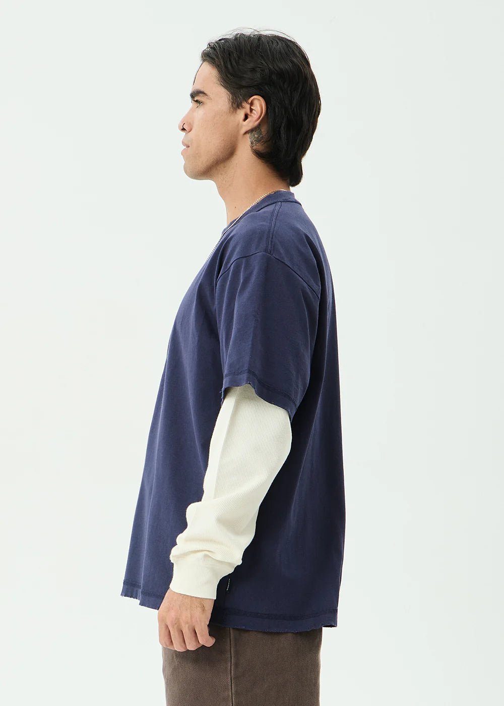 Chains - Recycled Heavyweight Layered Waffle Boxy Tee - AfendsM262061-WASHED DEEP SEA-XS