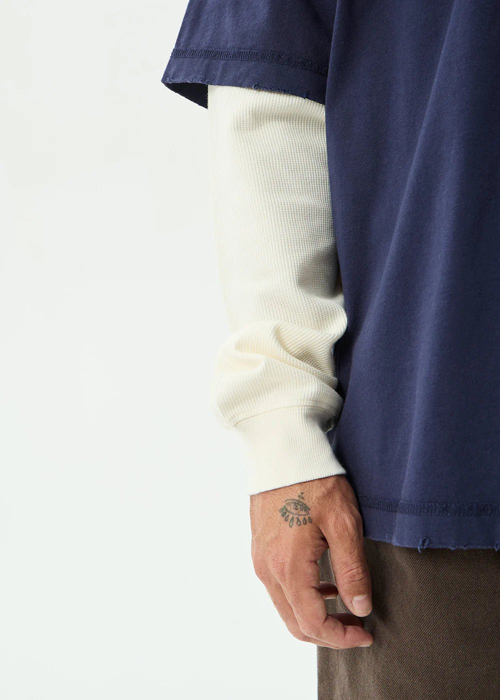 Chains - Recycled Heavyweight Layered Waffle Boxy Tee - AfendsM262061-WASHED DEEP SEA-XS