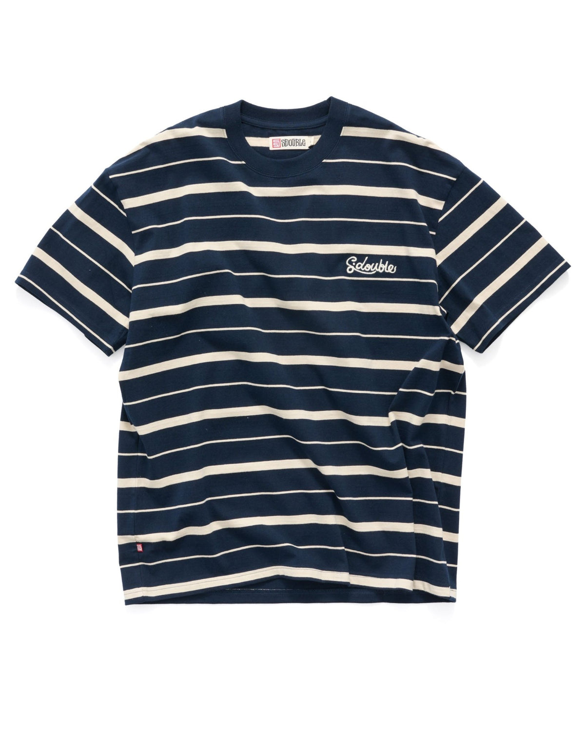 CURSIVE STRIPE T-SHIRT -S DoubleSD026S1100-NAVY/NATURAL-S