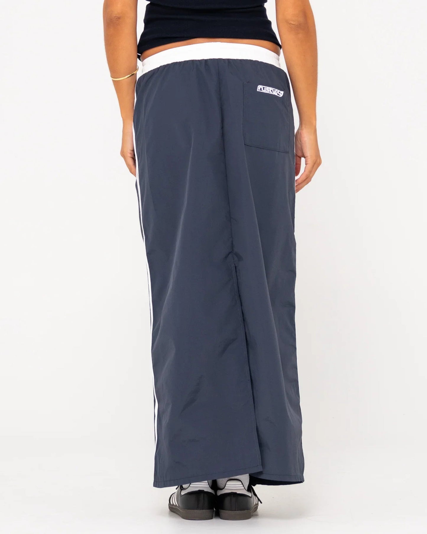 Double Trouble Elastic Waist Midi Skirt - RustySKL0617 - NVB - Navy Blue - 10