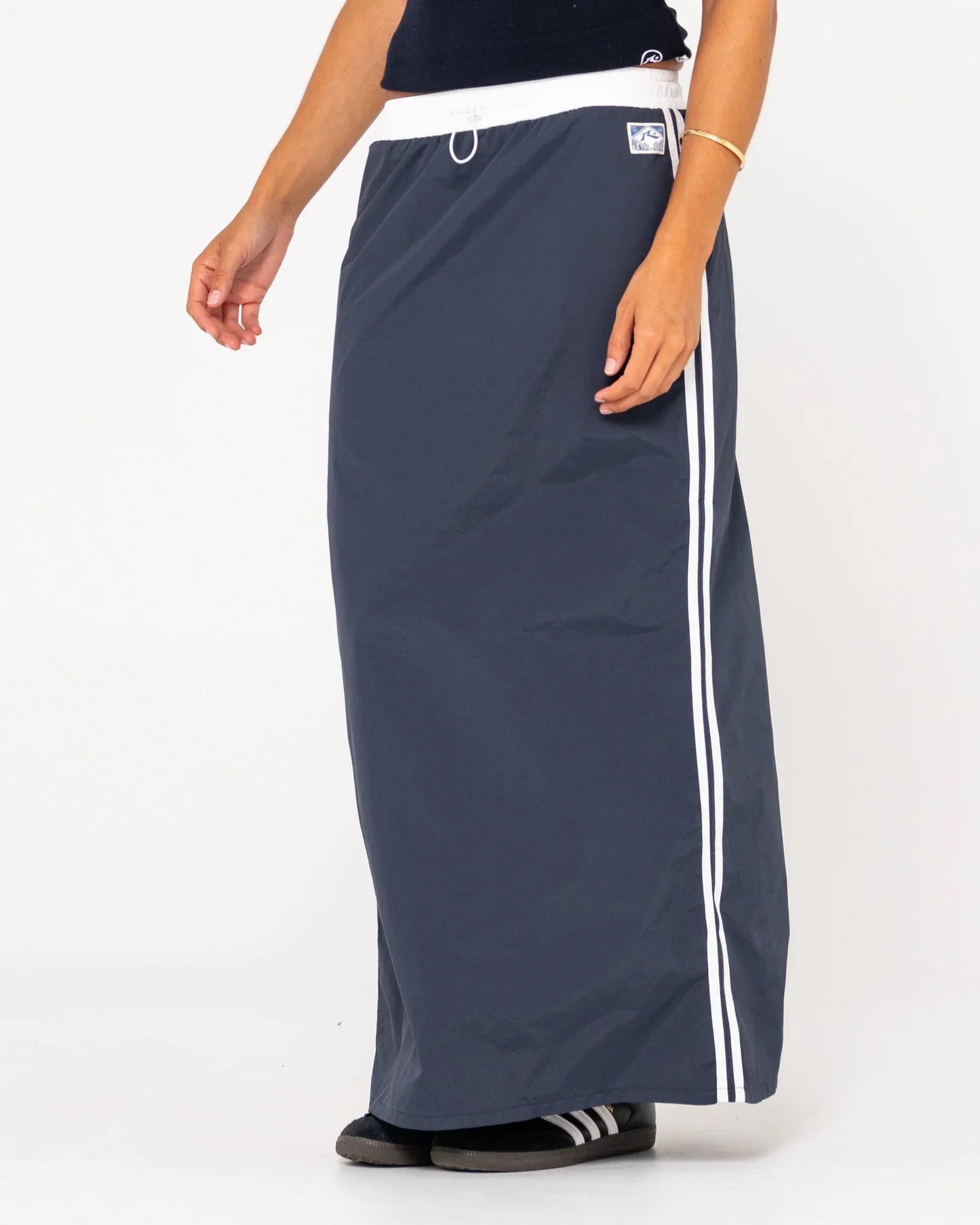 Double Trouble Elastic Waist Midi Skirt - RustySKL0617 - NVB - Navy Blue - 10