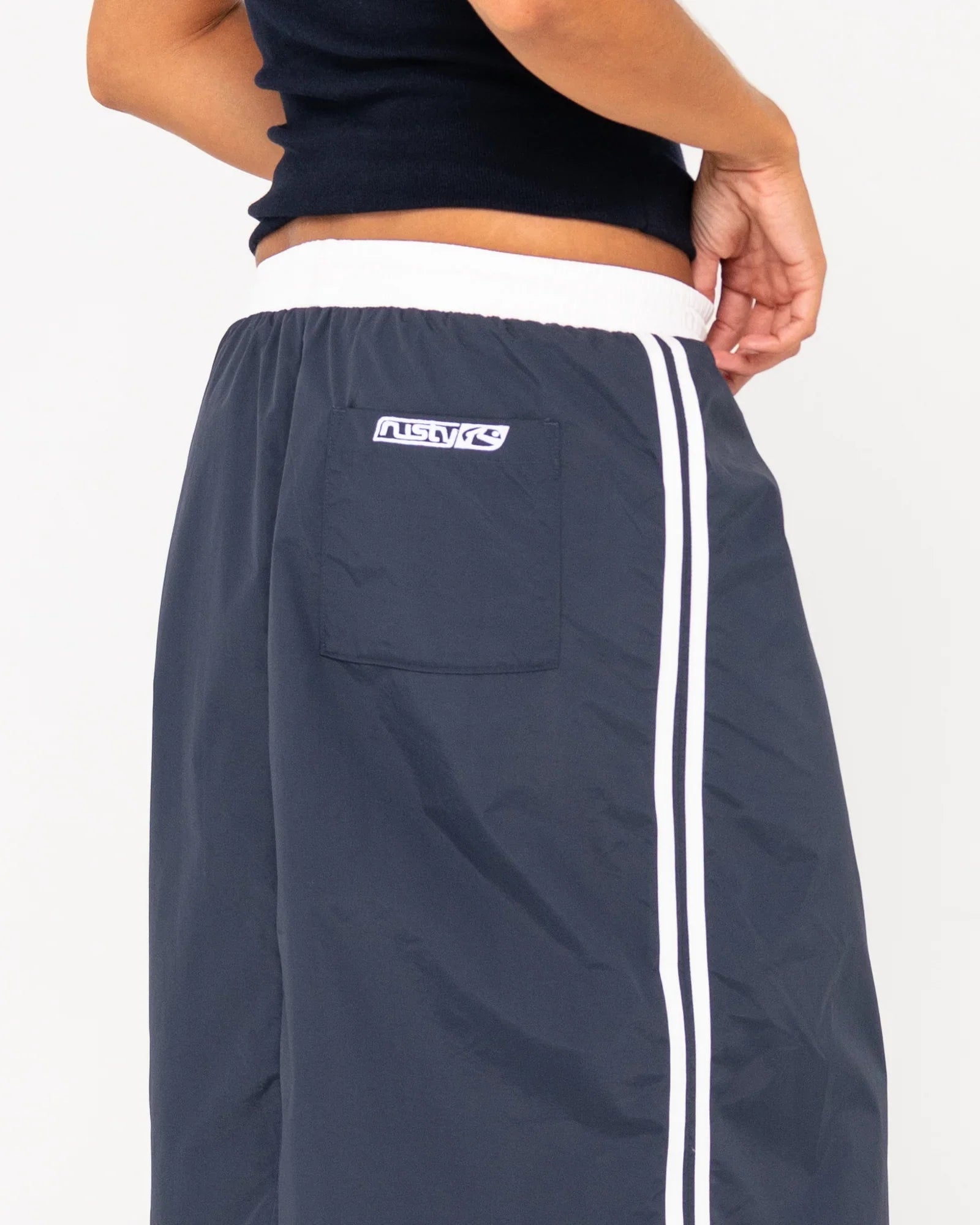 Double Trouble Elastic Waist Midi Skirt - RustySKL0617 - NVB - Navy Blue - 10