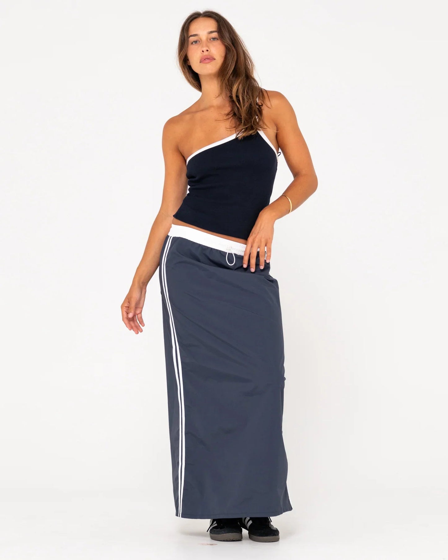 Double Trouble Elastic Waist Midi Skirt - RustySKL0617 - NVB - Navy Blue - 10