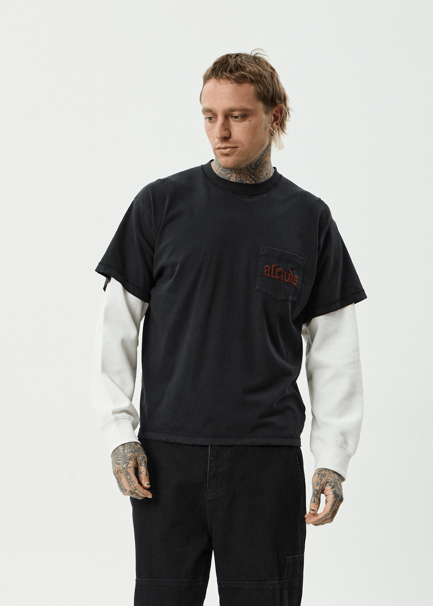 Drop Zone - Recycled Layered Waffle Boxy Tee - AfendsM261061- Black-S