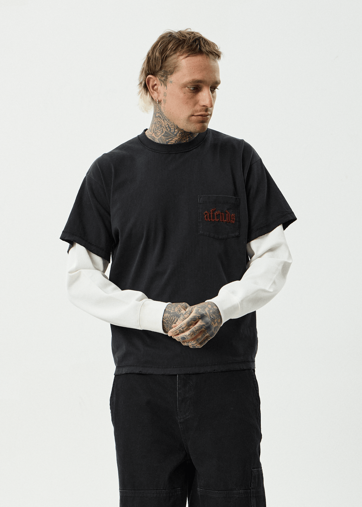 Drop Zone - Recycled Layered Waffle Boxy Tee - AfendsM261061- Black-S