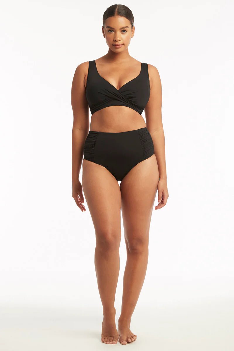 Essentials Gathered Side High Waist Pant -Sea LevelSL4140ECO-black-AU10/US6