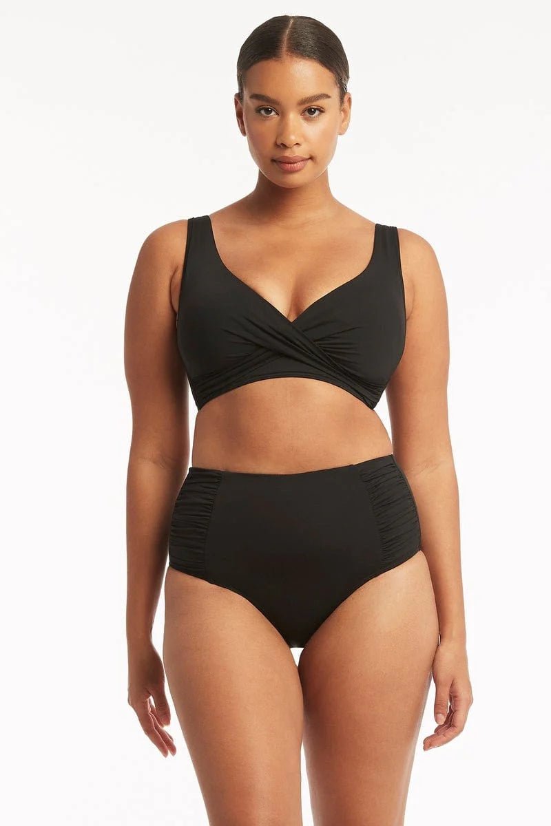 Essentials Gathered Side High Waist Pant -Sea LevelSL4140ECO-black-AU10/US6