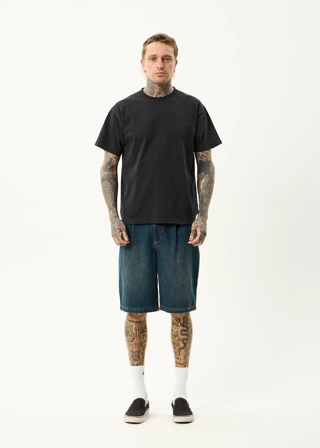 Fast Forward - Denim Ultra Baggy Pleated Short 24" - AfendsM240317-VINTAGE WASH-28