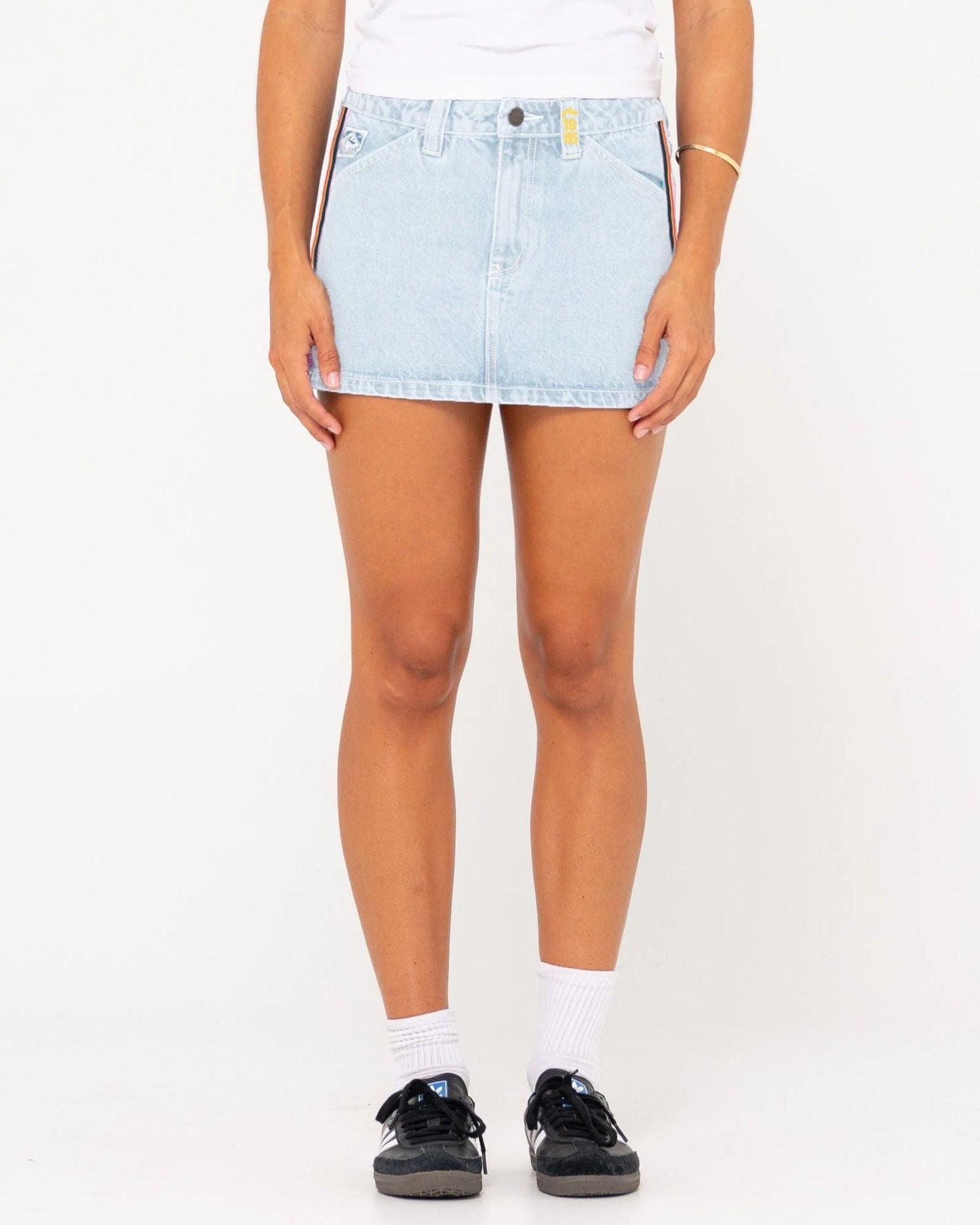 FLIP MOMMY LOW RISE MINI DENIM SKIRT - RustySKL0613-SHR-Sky Blue Heather / Red Gold-6