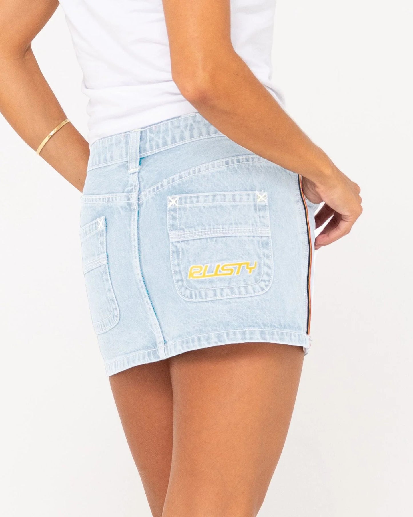 FLIP MOMMY LOW RISE MINI DENIM SKIRT - RustySKL0613-SHR-Sky Blue Heather / Red Gold-6