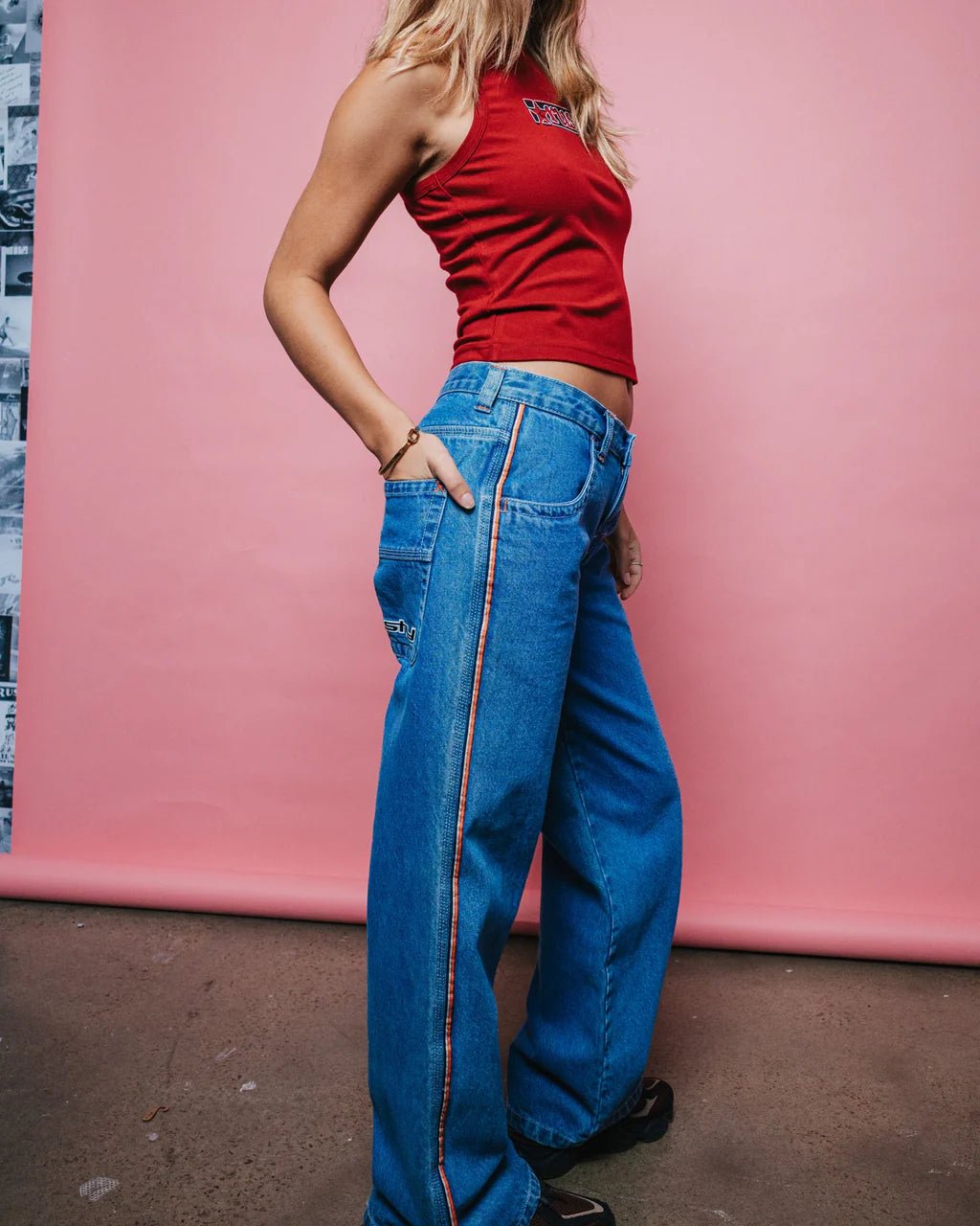 FLIP MOMMY LOW RISE WIDE LEG DENIM JEAN - RustyPAL1414-MIDDY BLUE / ORANGE-4