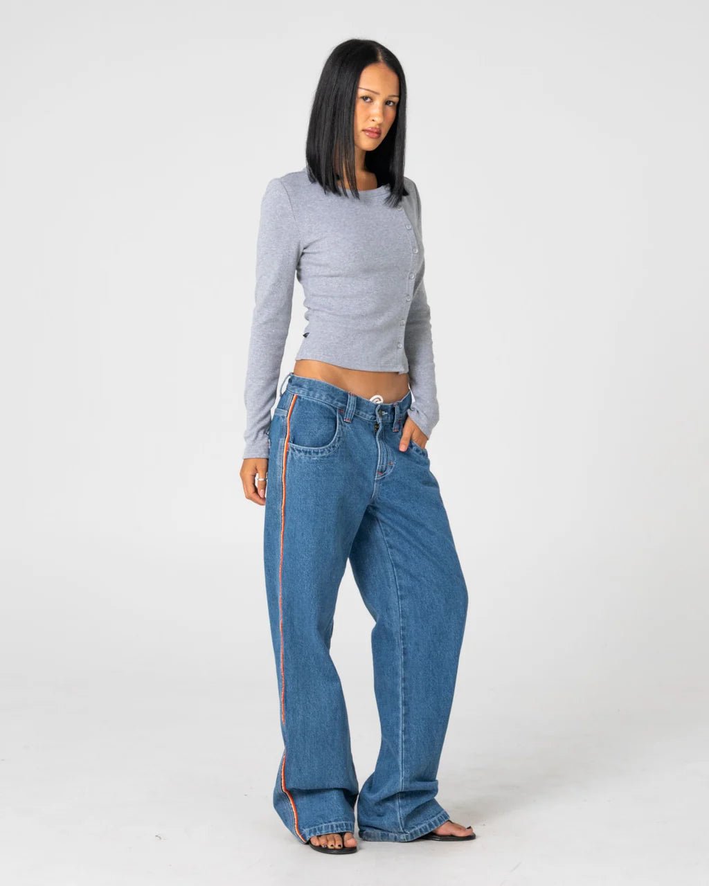 FLIP MOMMY LOW RISE WIDE LEG DENIM JEAN - RustyPAL1414-MIDDY BLUE / ORANGE-4
