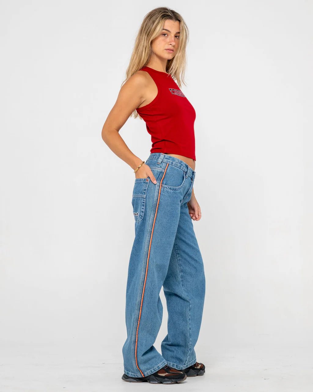 FLIP MOMMY LOW RISE WIDE LEG DENIM JEAN - RustyPAL1414-MIDDY BLUE / ORANGE-4
