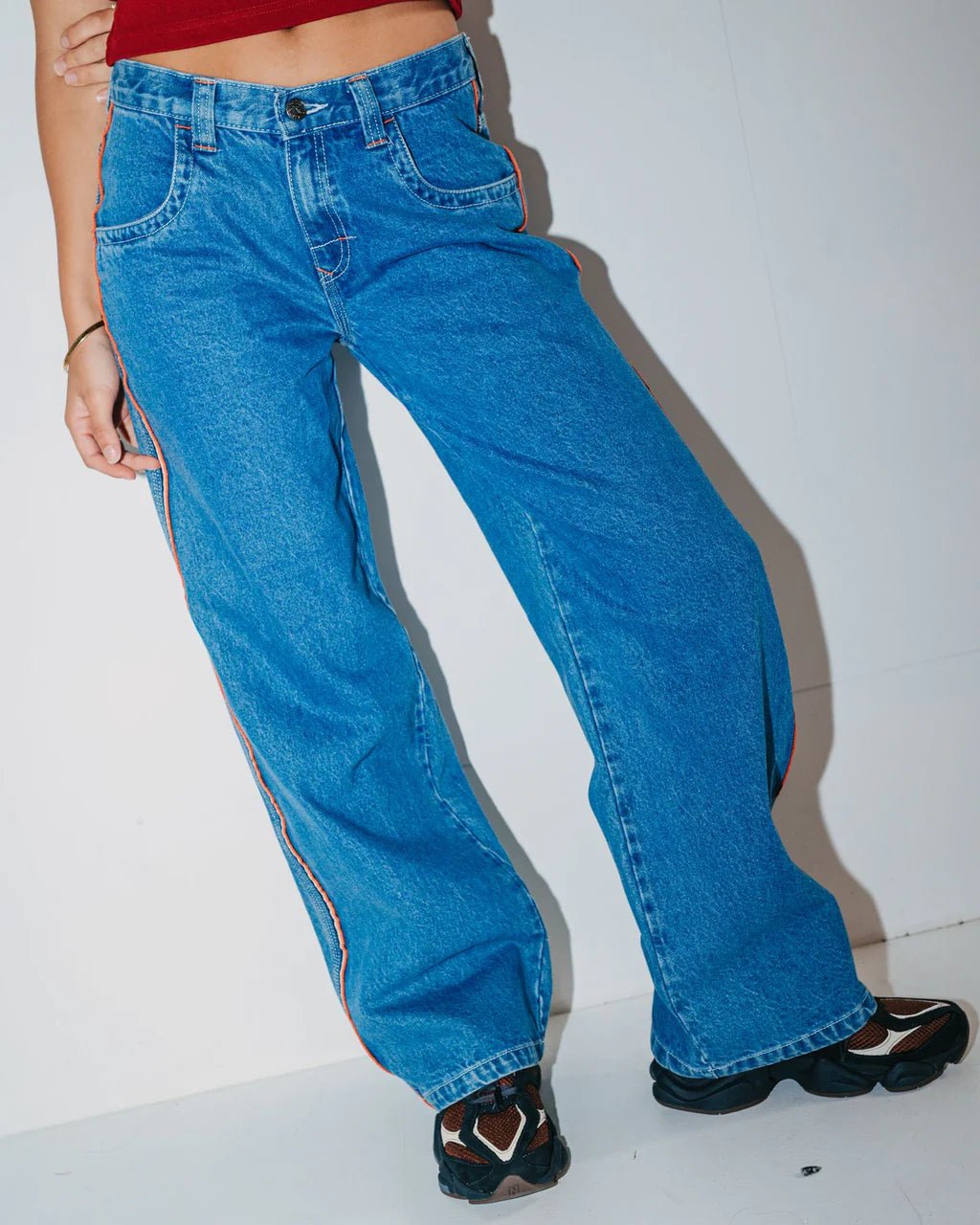 FLIP MOMMY LOW RISE WIDE LEG DENIM JEAN - RustyPAL1414-MIDDY BLUE / ORANGE-4