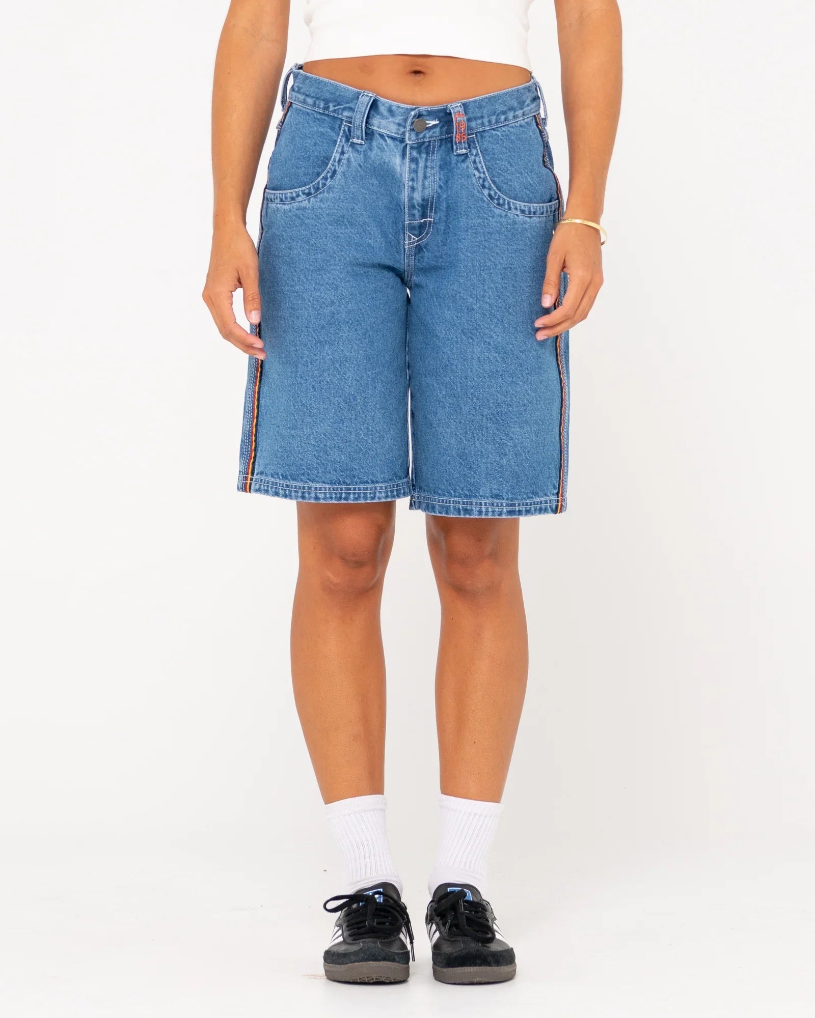 Flip Mommy Low Rise Wide Leg Denim Short - RustyWKL0794 - SRD - Sea Blue/Red Gold - 10
