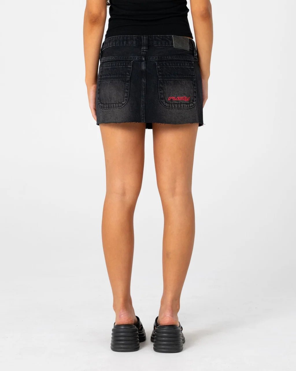 FLIP MOMMY RAW LOW RISE MINI DENIM SKIRT -RustySKL0690-BLASTED BLACK / RED-4