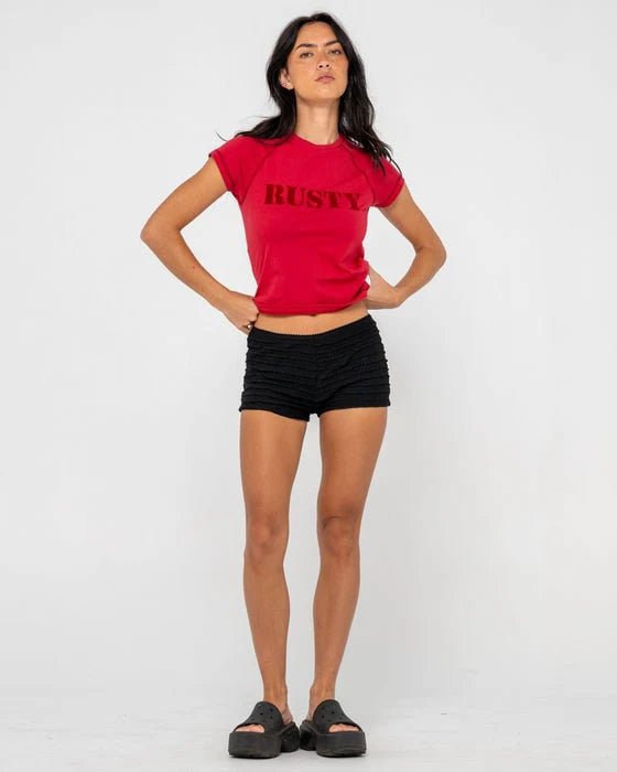 FLOCKED UP CAP SLEEVE BABY TEE - RustyTTL1447-RED-10