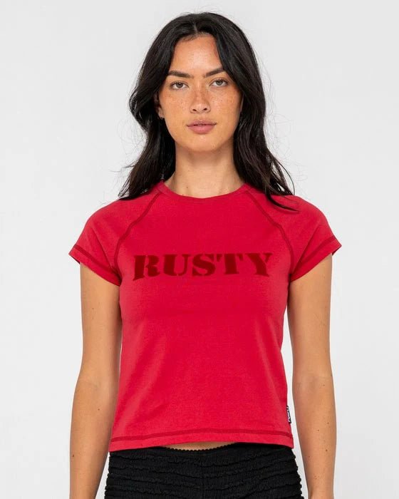 FLOCKED UP CAP SLEEVE BABY TEE - RustyTTL1447-RED-10