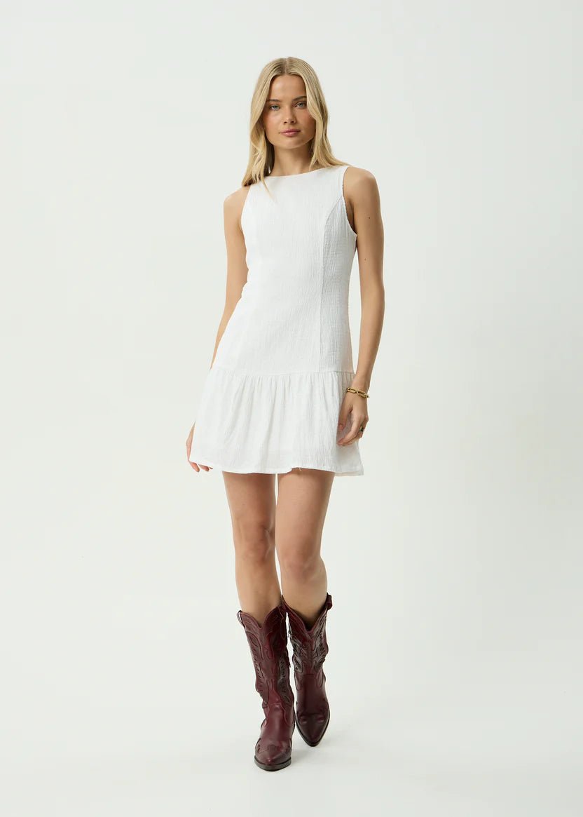 Focus June - Hemp Seersucker Mini Dress - AfendsW261804- White-XS