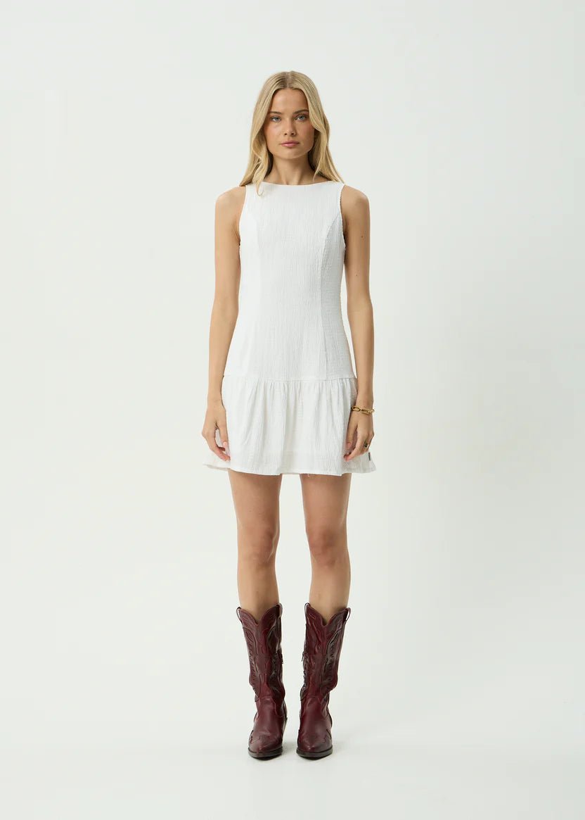 Focus June - Hemp Seersucker Mini Dress - AfendsW261804- White-XS