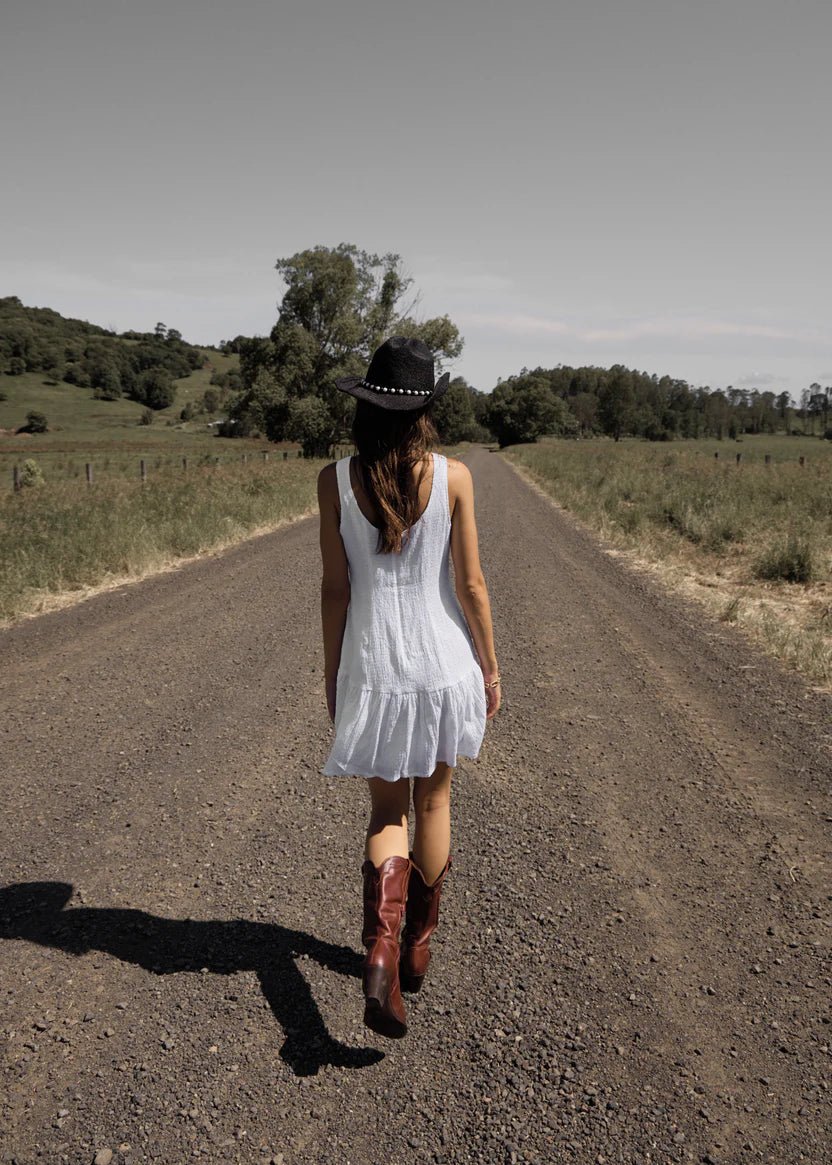 Focus June - Hemp Seersucker Mini Dress - AfendsW261804- White-XS