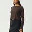 Focus - Seersucker Long Sleeve Top - AfendsW240068- Coffee-XS