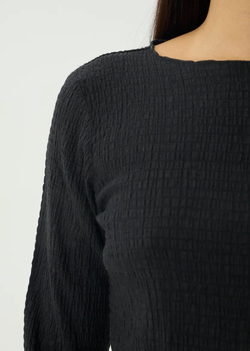 Focus - Seersucker Long Sleeve Top - AfendsW240068- Black-XS