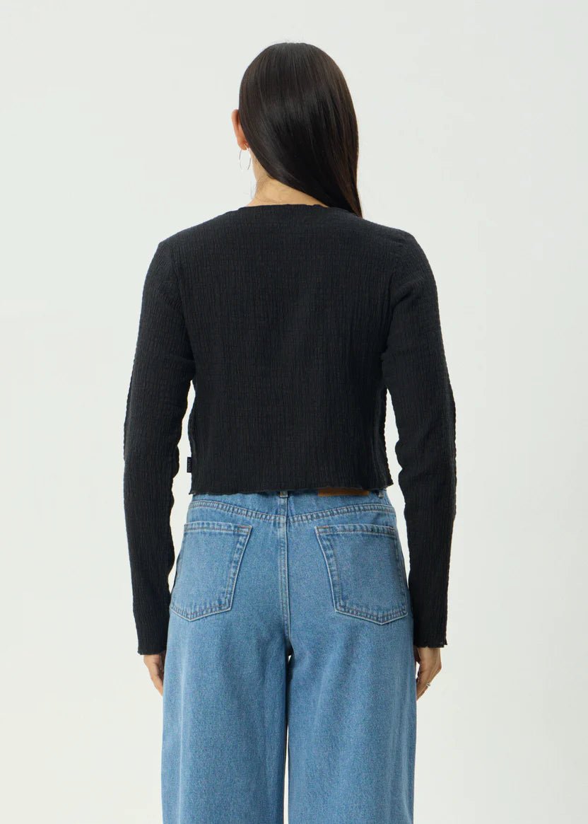 Focus - Seersucker Long Sleeve Top - AfendsW240068- Black-XS