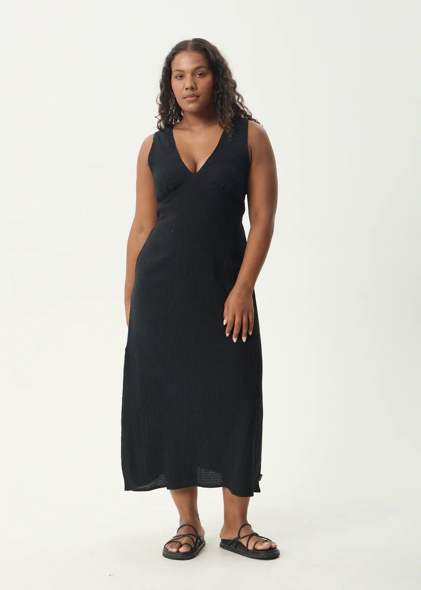 Focus - Seersucker Maxi Dress - AfendsW241809- Black-XS