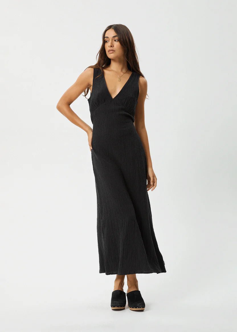 Focus - Seersucker Maxi Dress - AfendsW241809- Black-XS