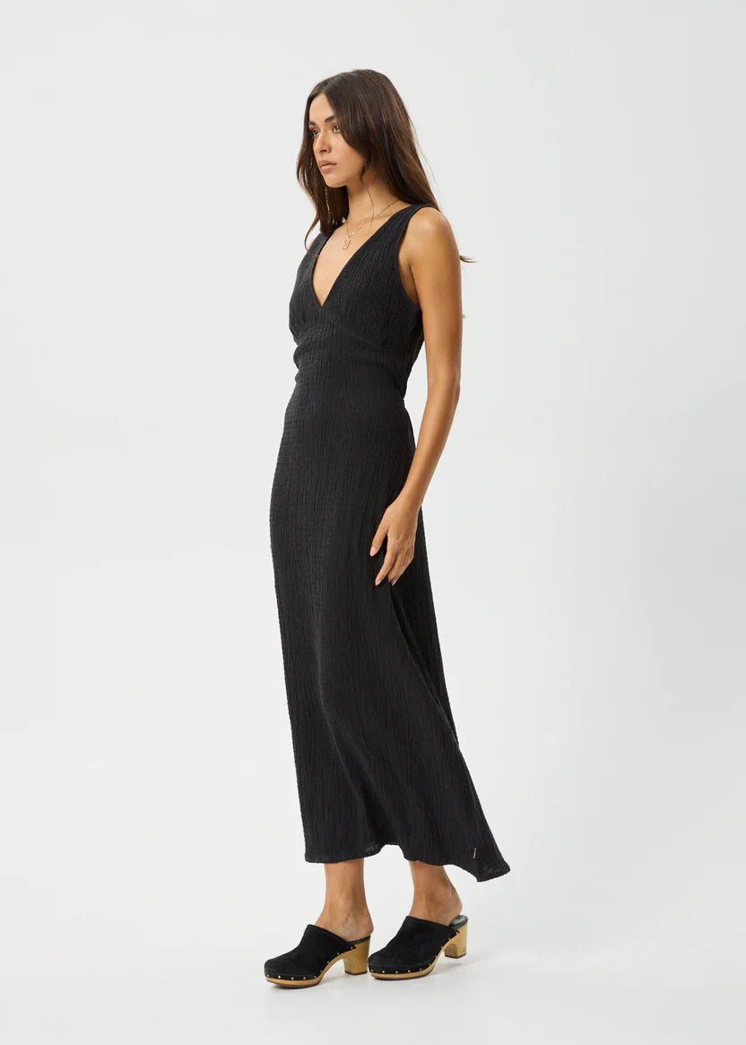 Focus - Seersucker Maxi Dress - AfendsW241809- Black-XS