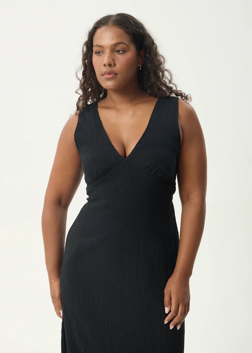 Focus - Seersucker Maxi Dress - AfendsW241809- Black-XS