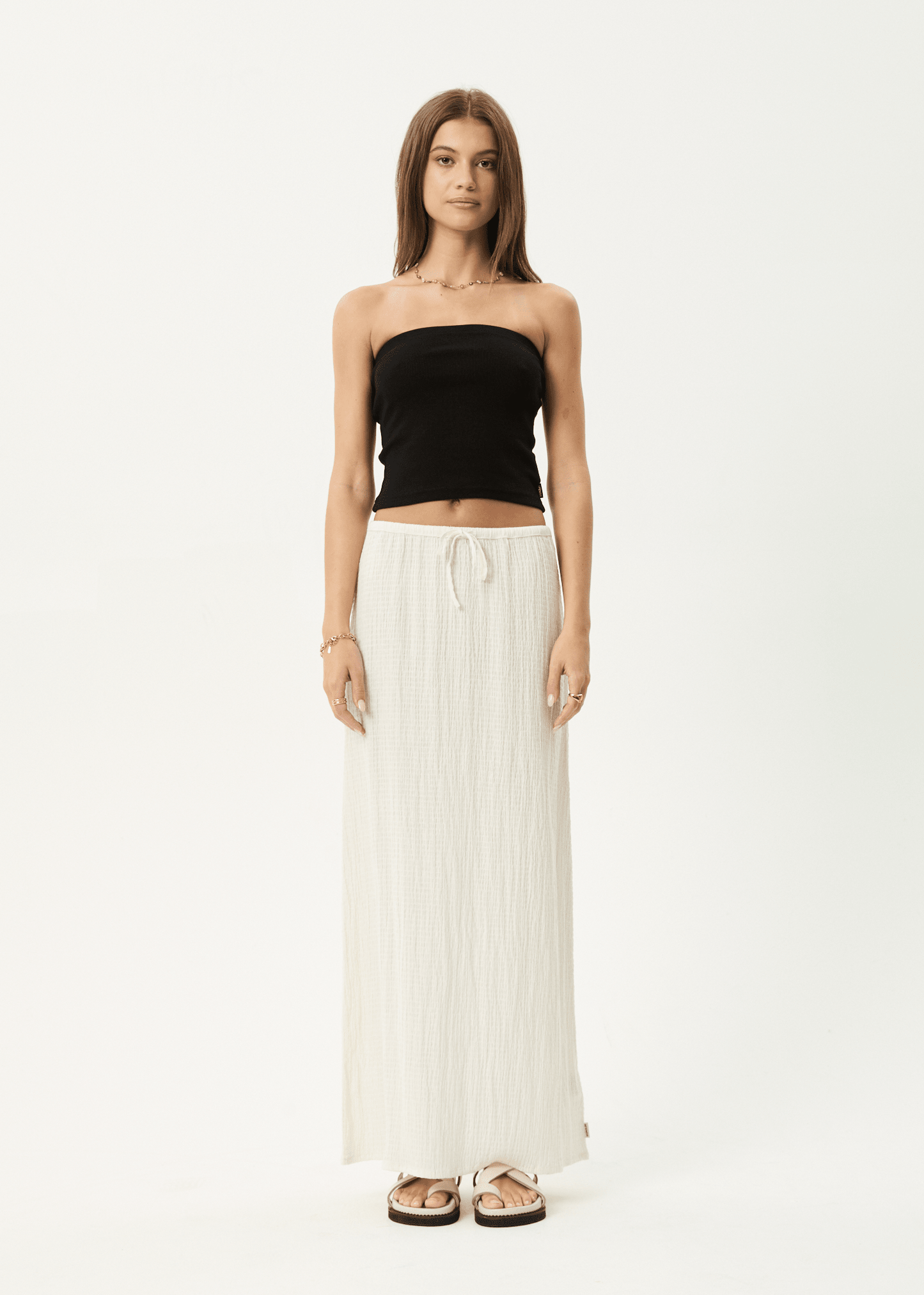 Focus - Seersucker Maxi Skirt -AfendsW254904-OFF WHITE-XS