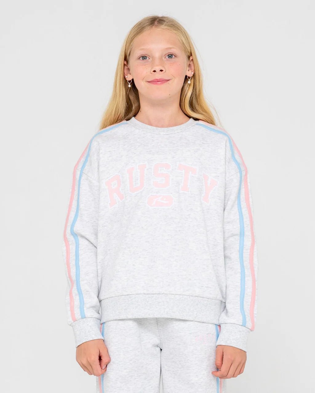 GIRLS TEAM VARSITY CREW FLEECE - RustyFTG0890-ECRU MARLE-8