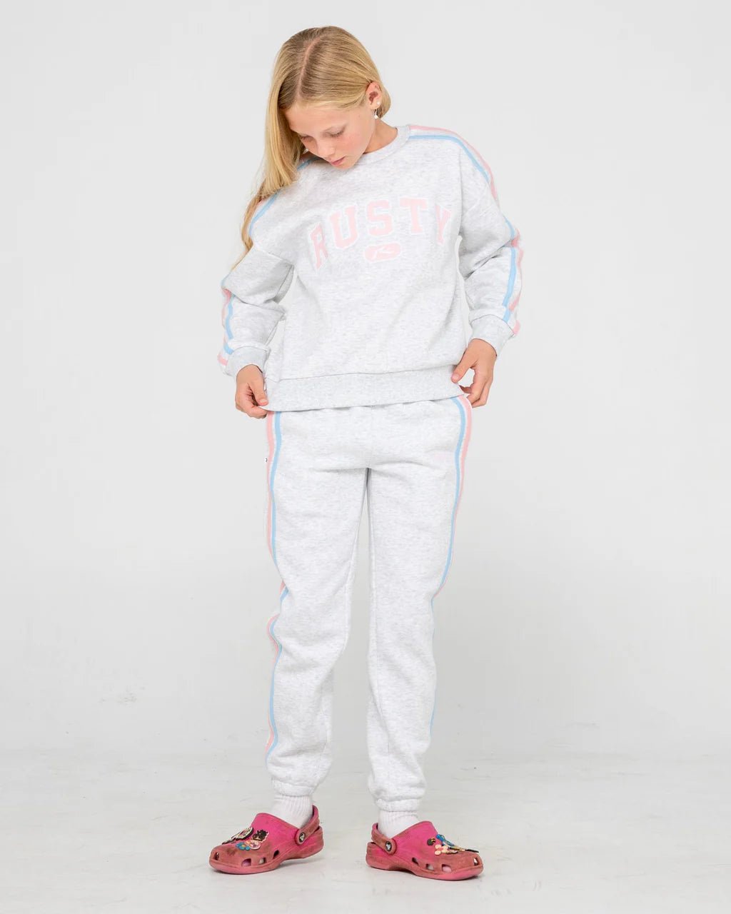 GIRLS TEAM VARSITY CREW FLEECE - RustyFTG0890-ECRU MARLE-8