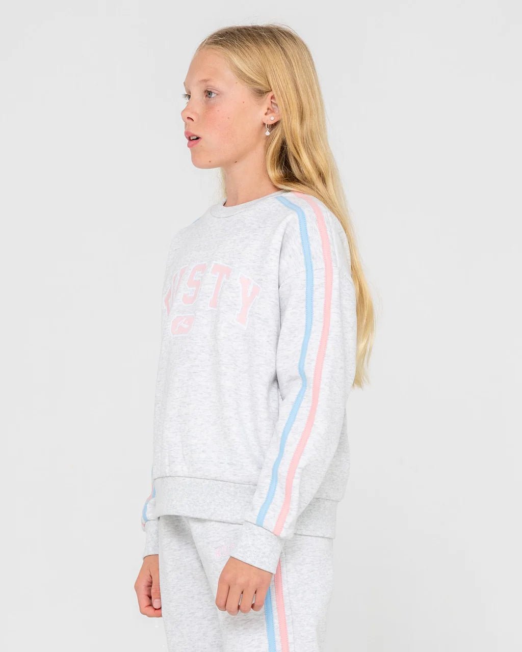 GIRLS TEAM VARSITY CREW FLEECE - RustyFTG0890-ECRU MARLE-8