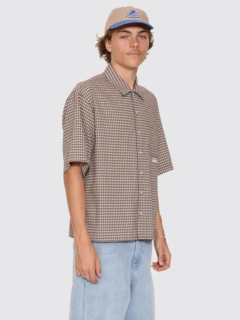 Globo Box Crop Short Sleeve Shirt -WorshipPH26-204C-Brown-S