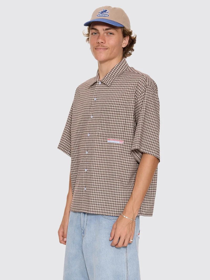 Globo Box Crop Short Sleeve Shirt -WorshipPH26-204C-Brown-S