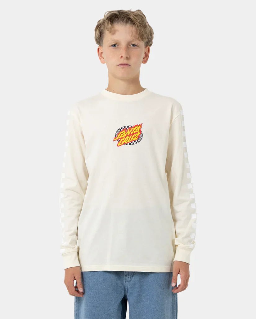 Goal Flame Centre Check LS Reg Fit Tee - Santa CruzSB125 - LS02 - CRM - Cream - 8