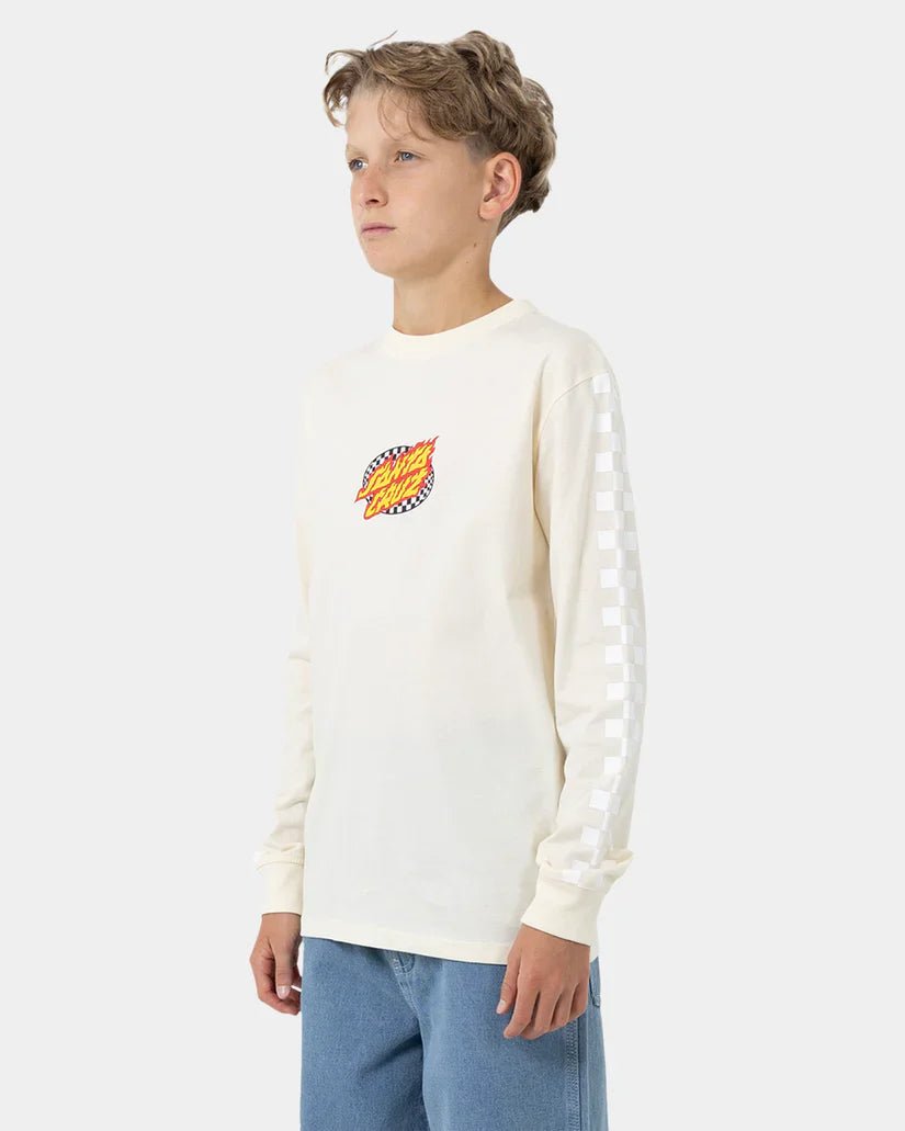 Goal Flame Centre Check LS Reg Fit Tee - Santa CruzSB125 - LS02 - CRM - Cream - 8