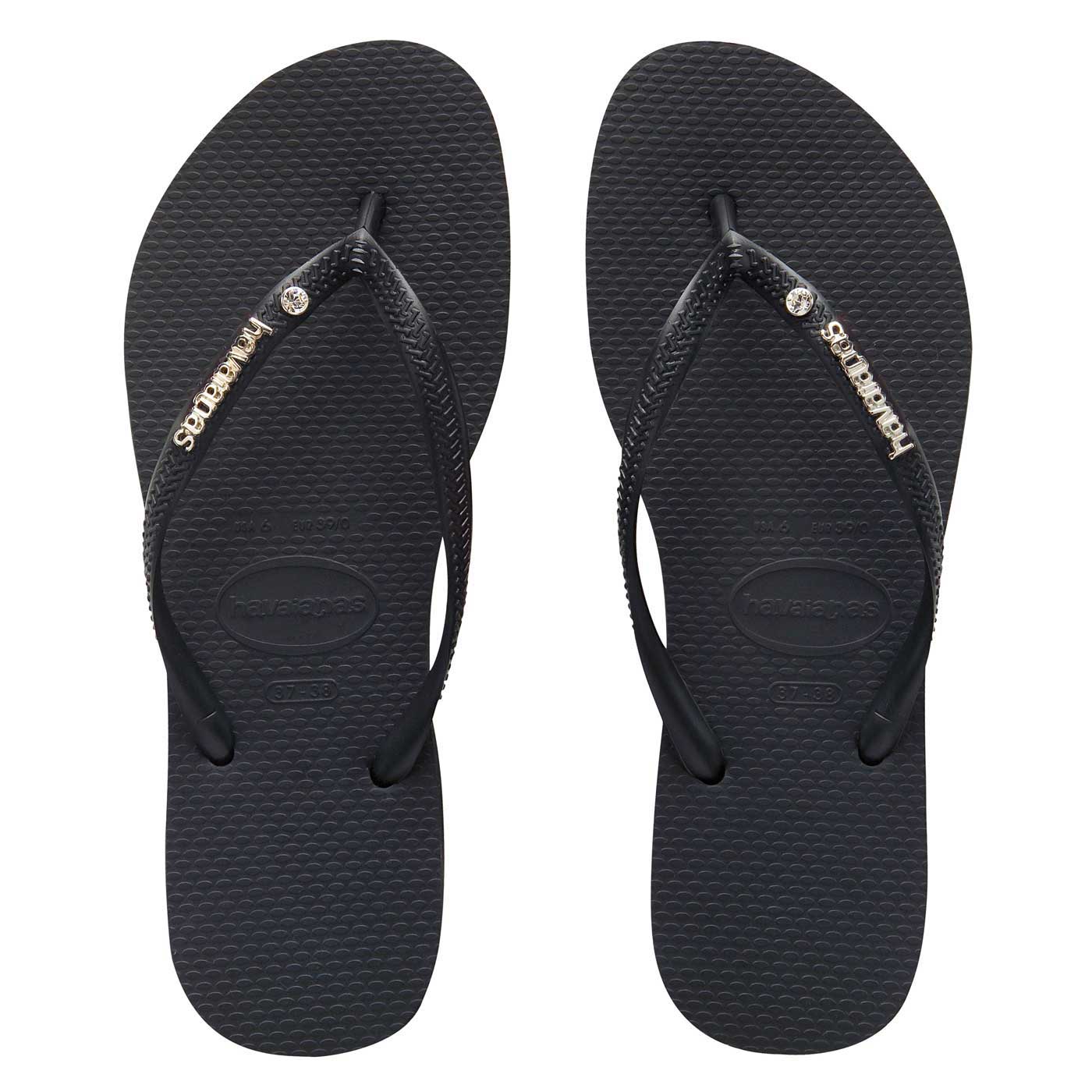 Havaianas Slim Metal Logo Crystal Black/Black - HavaianasHSLC0090 - Preto - 35to36