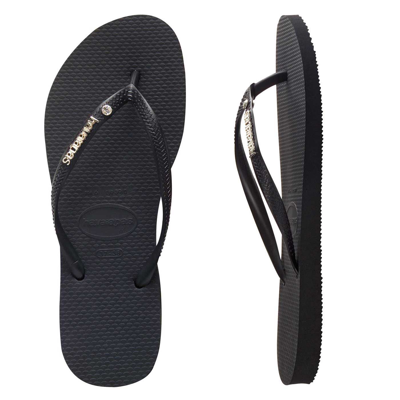Havaianas Slim Metal Logo Crystal Black/Black - HavaianasHSLC0090 - Preto - 35to36