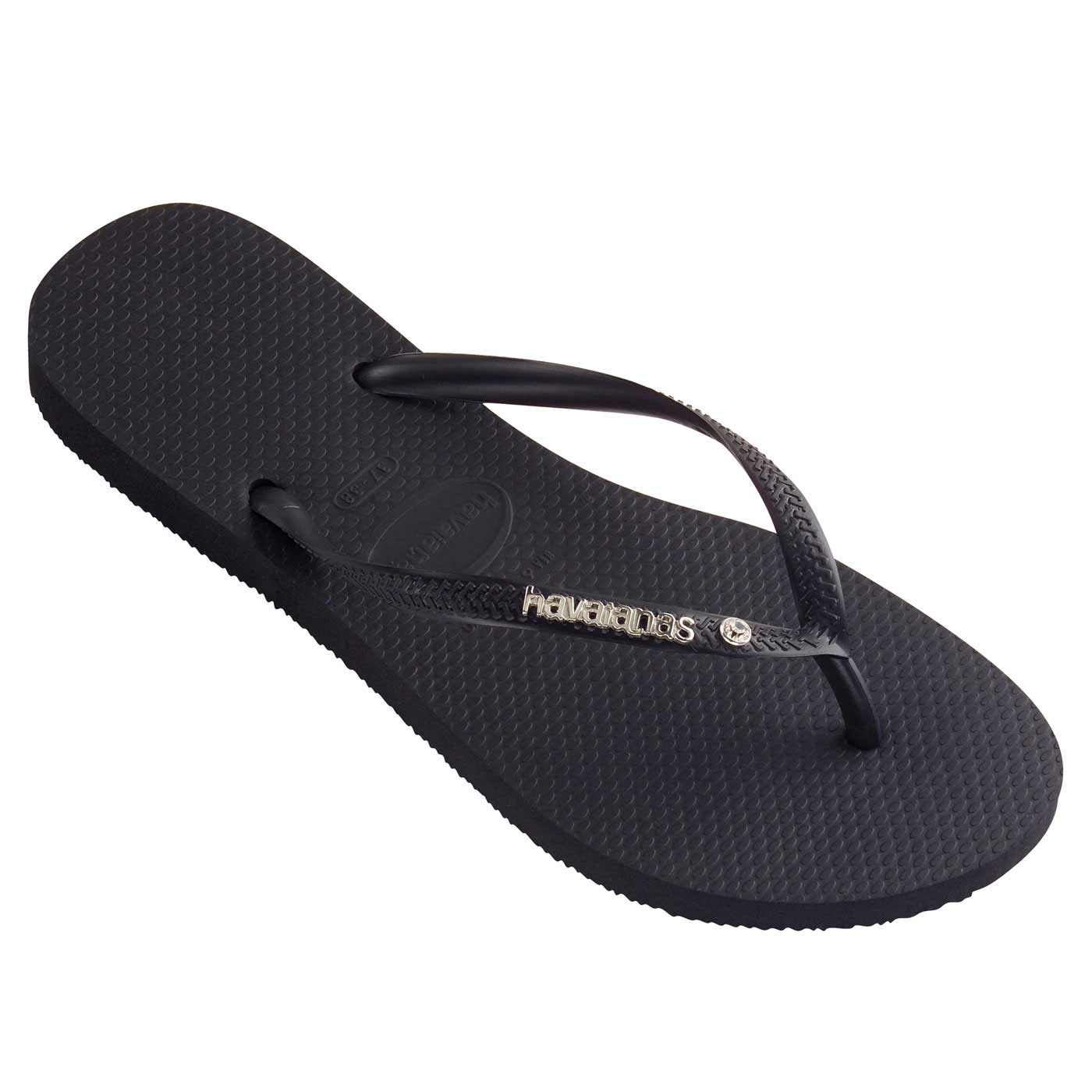 Havaianas Slim Metal Logo Crystal Black/Black - HavaianasHSLC0090 - Preto - 35to36